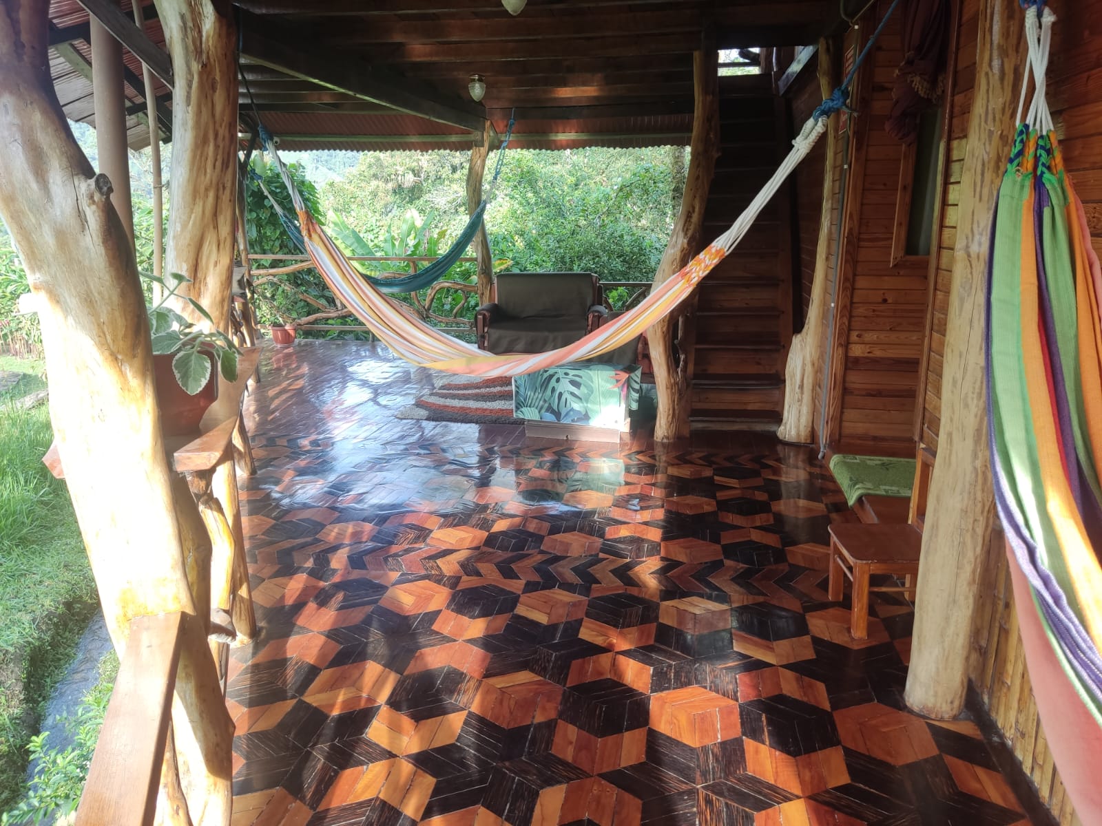 Sala de estar acogedora con muebles cómodos y vista a la naturaleza